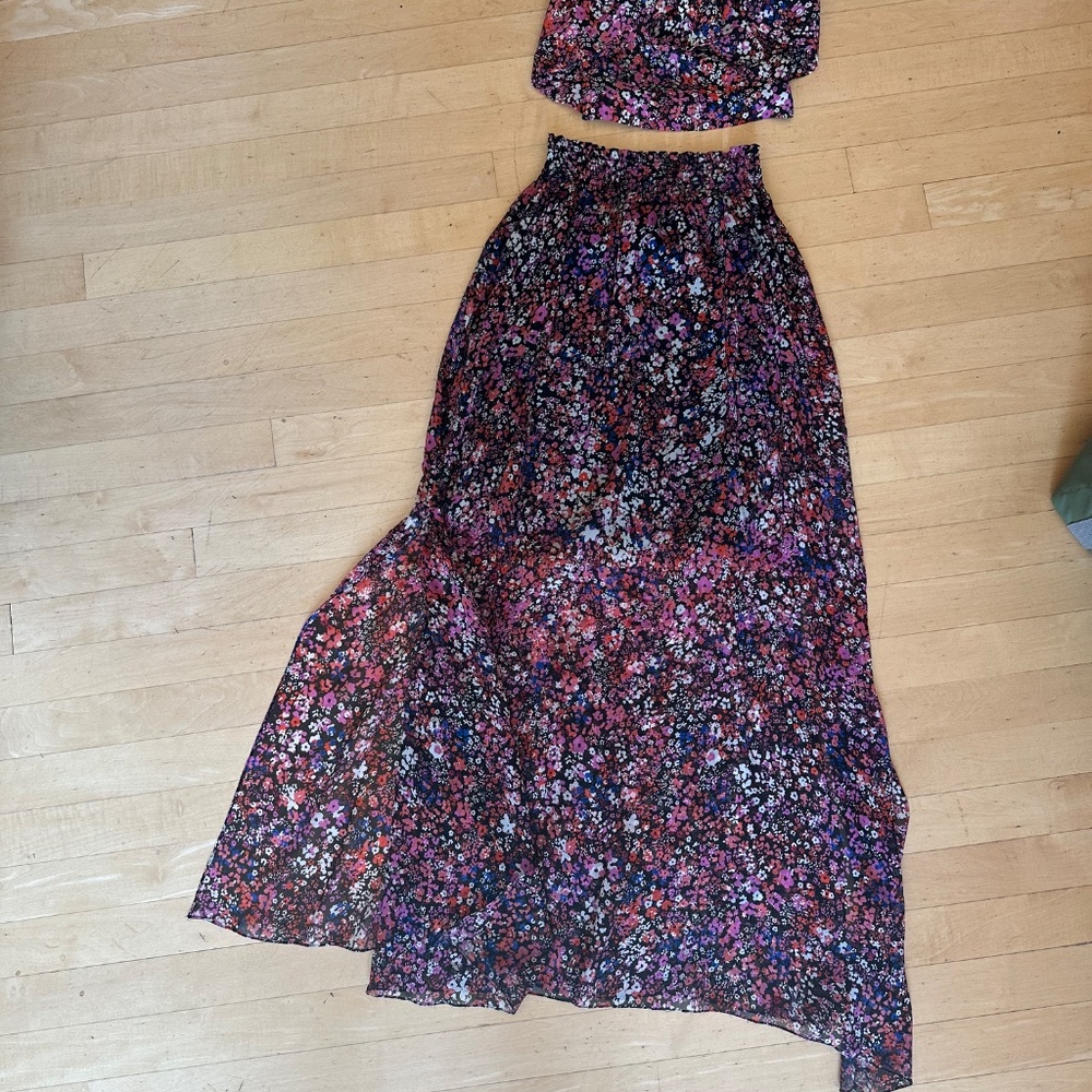 MAJE black/pink mini floral silk top, 1(S) GD1124 - Picture 2 of 5